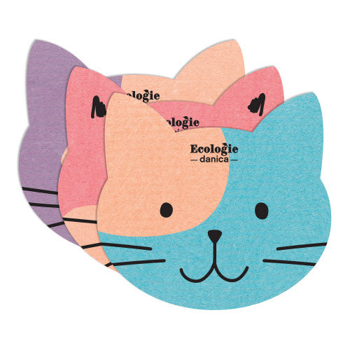 Cat Shaped Swedish Sponge Cloths - Set of 3