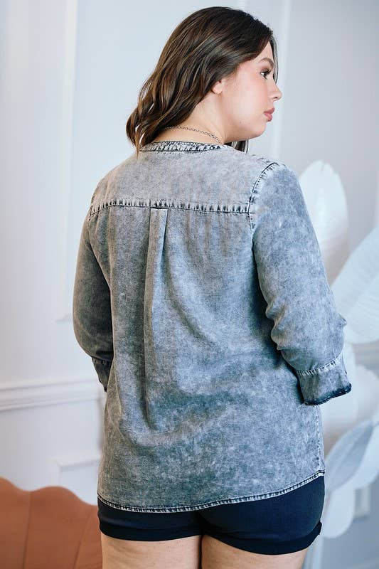 Button Down Blouse With Ruffle Sleeve