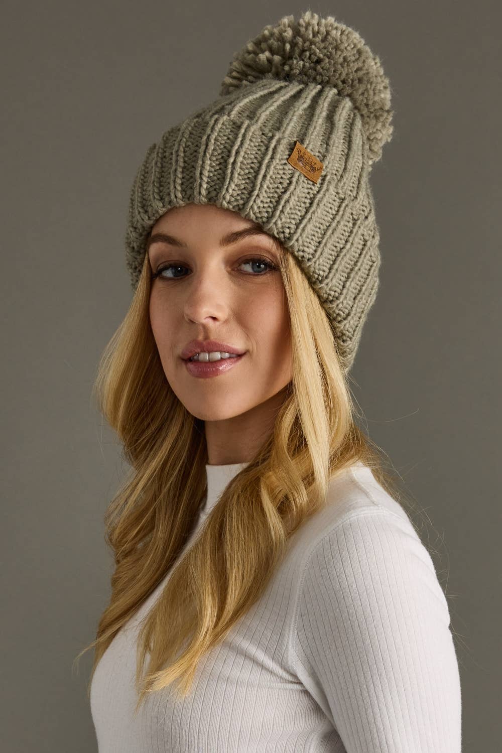 Dusty Sage Knit Pom Hat