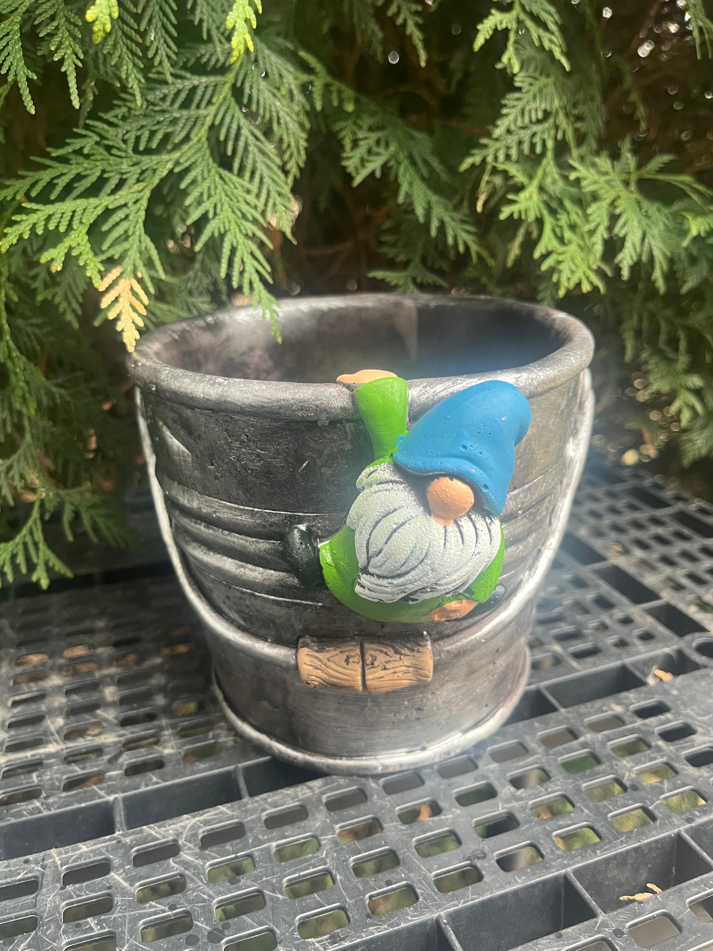 Cement Gnome Bucket Planter
