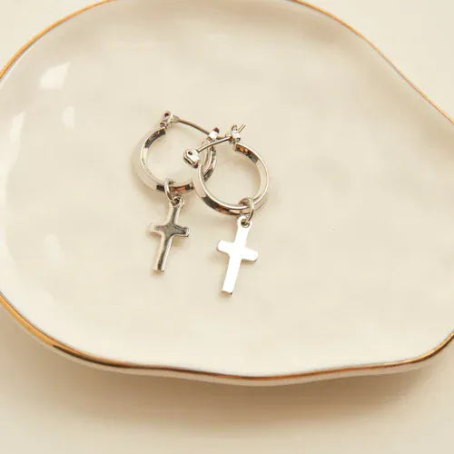 MJJ #8 (Melissa) Earrings Cera Cross Charm Earrings Silver