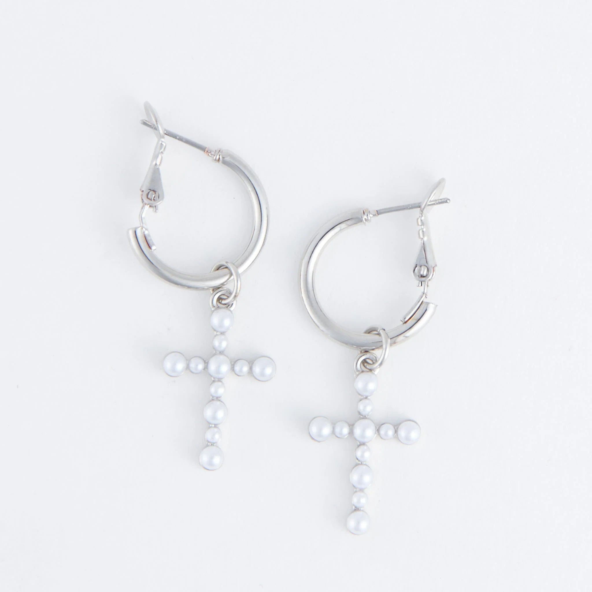 MJJ #8 (Melissa) Earrings Cera Pearl Cross Earrings Silver