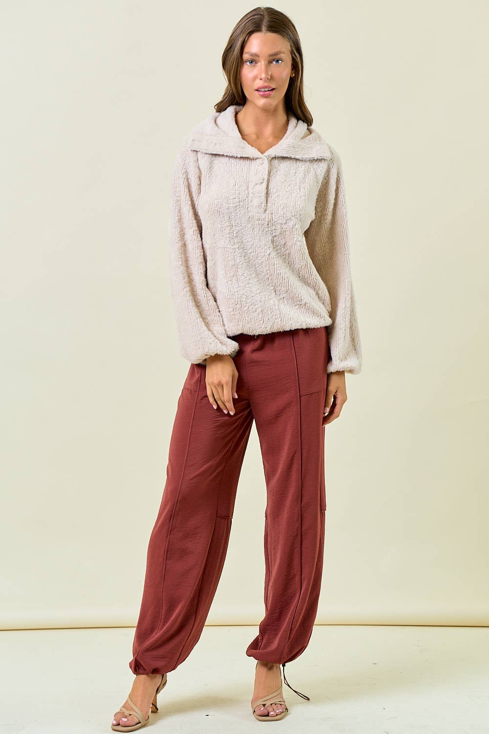 Doe and Rae Sweatshirt Champagne Fuzzy Pullover Shirt