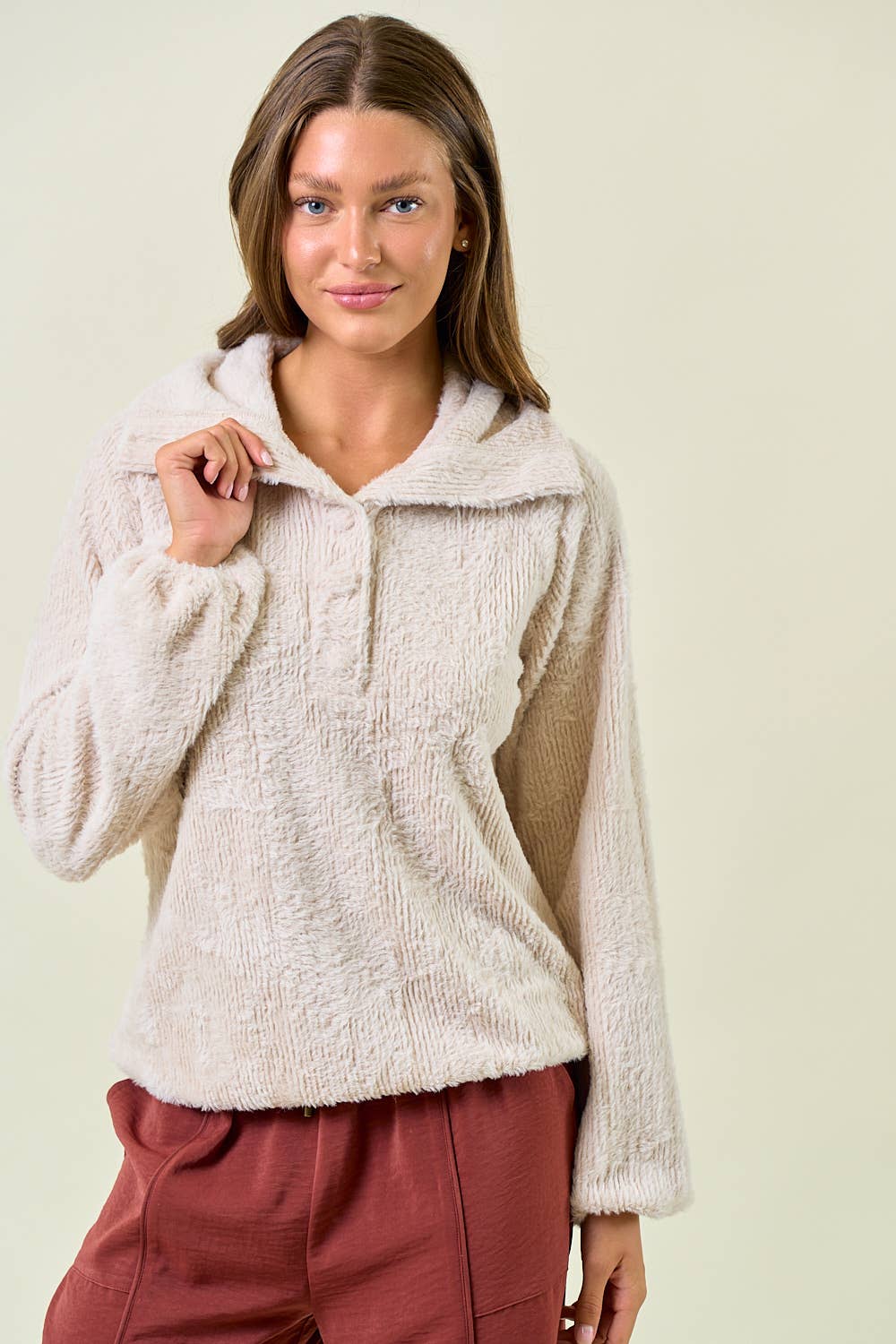 Champagne Fuzzy Pullover Shirt