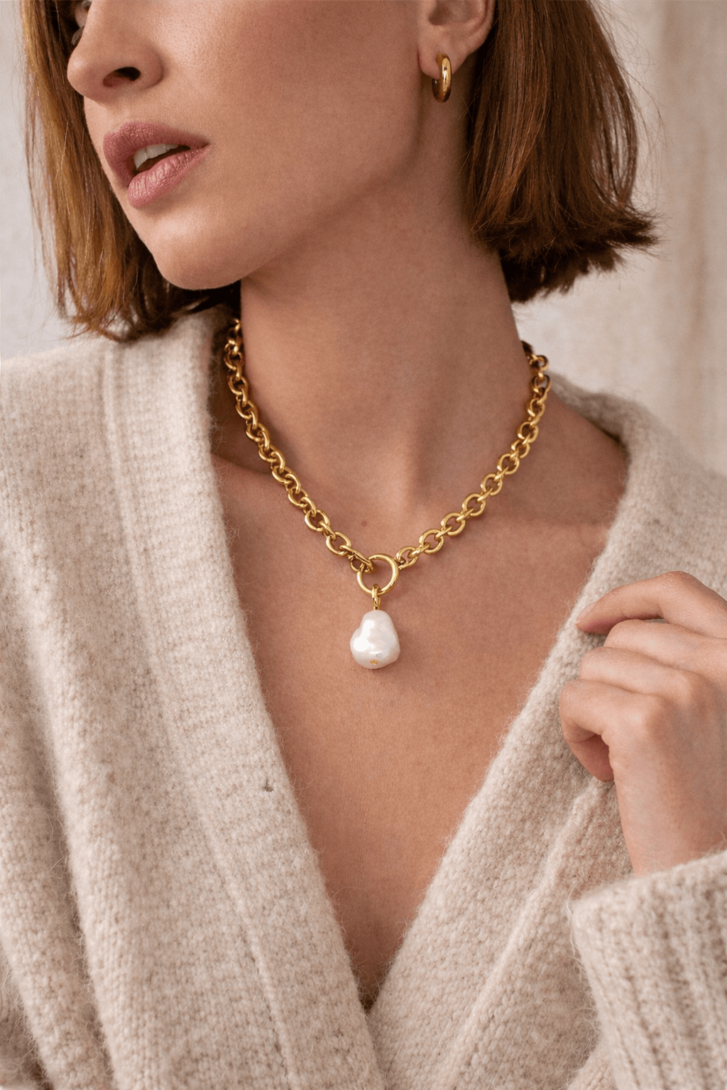 Cedar and Cypress Designs Charlotte Freshwater Pearl Necklace – 18K Gold Plated Stainless Steel Chain