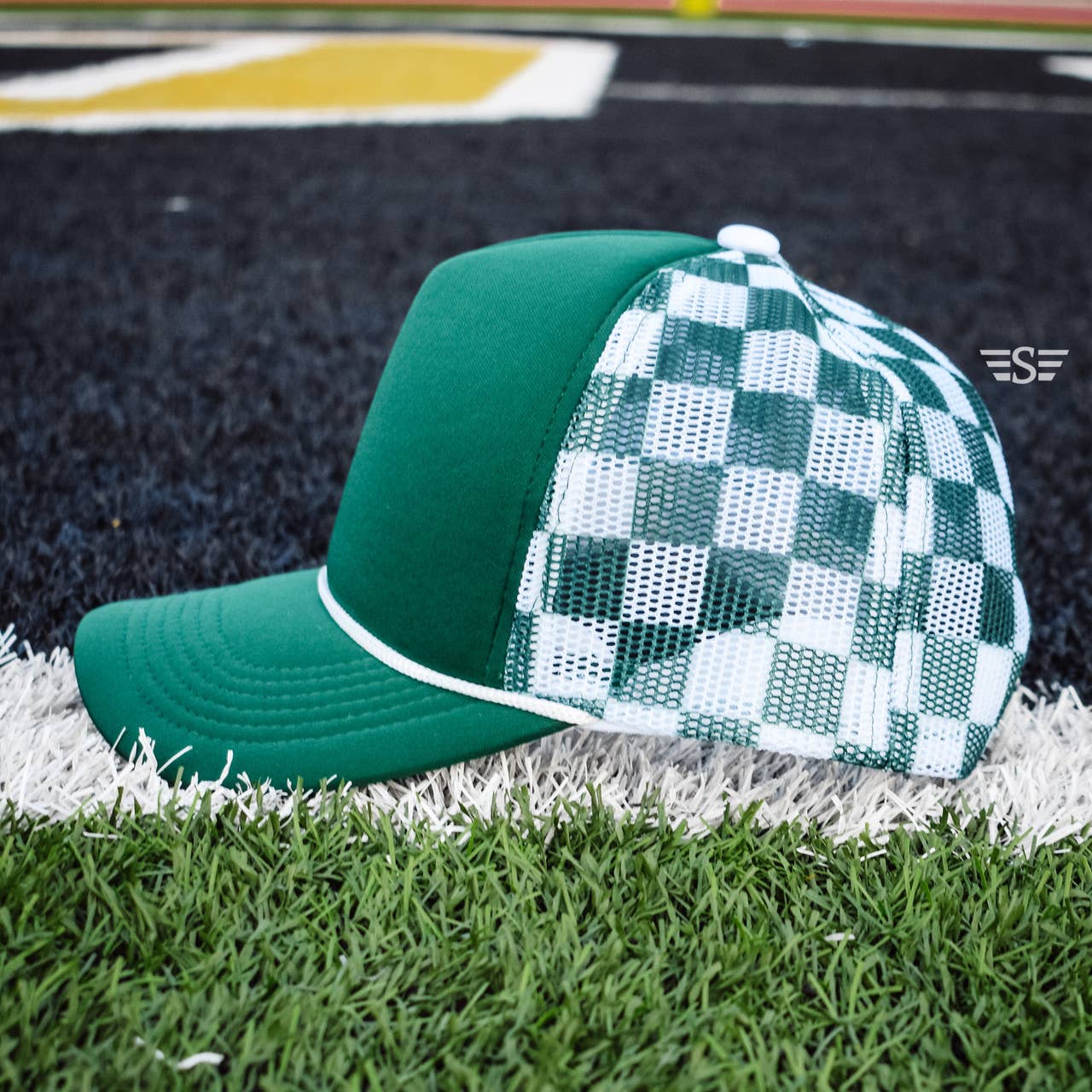 Checkered Mesh Back Cap: Columbia Blue/ White