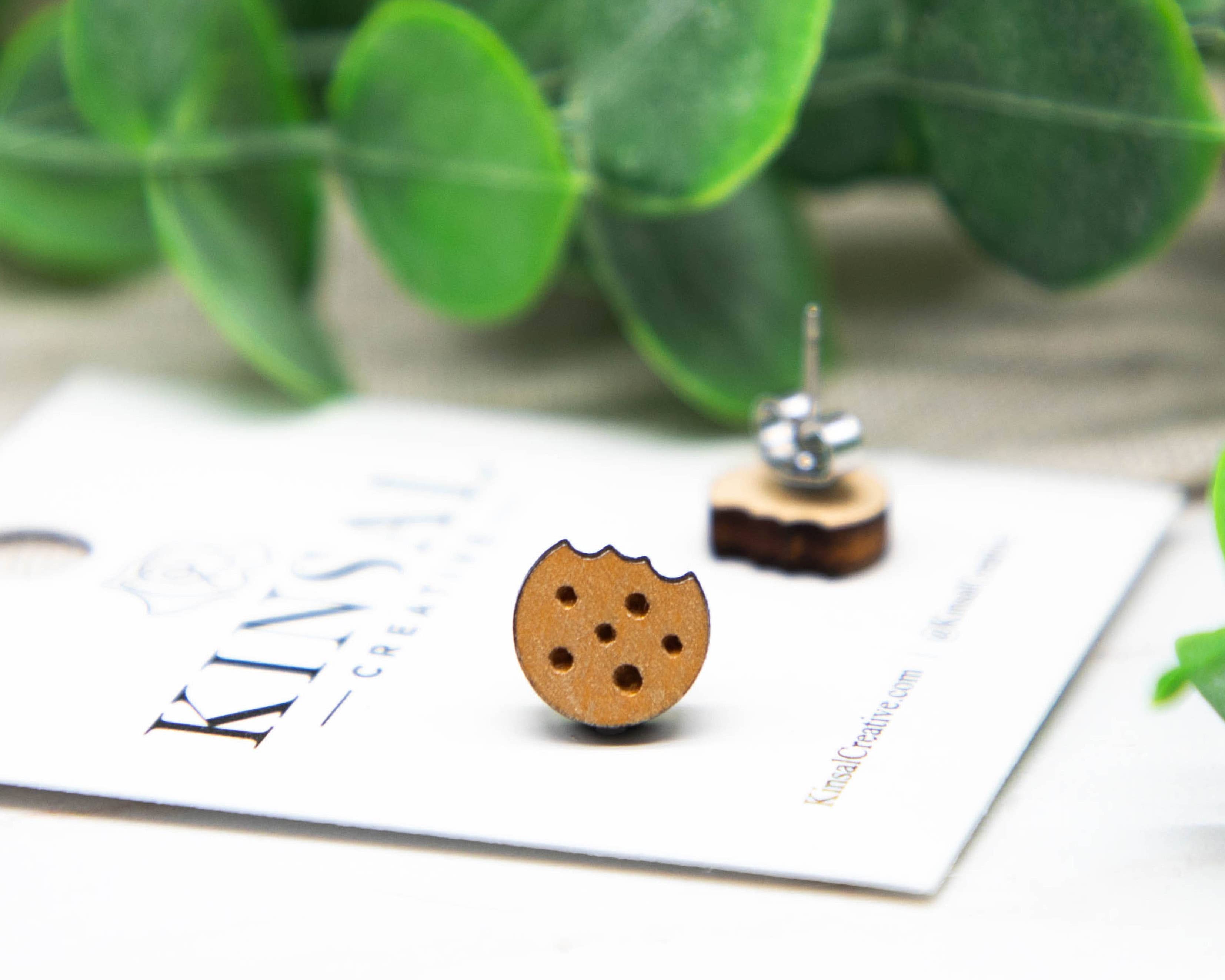 Chocolate Chip Cookie Wood Stud Earrings