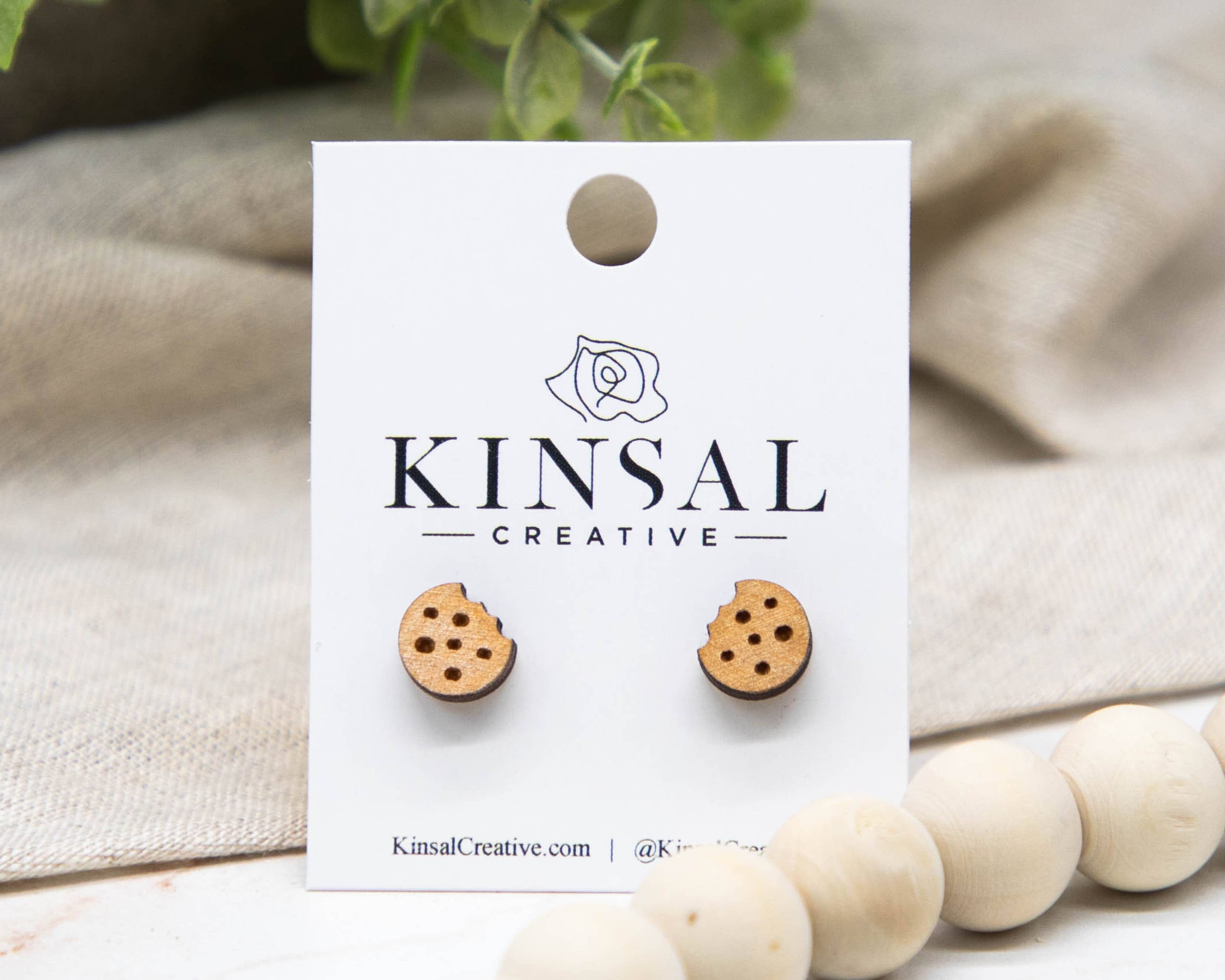 Kinsal Creative Earrings Chocolate Chip Cookie Wood Stud Earrings