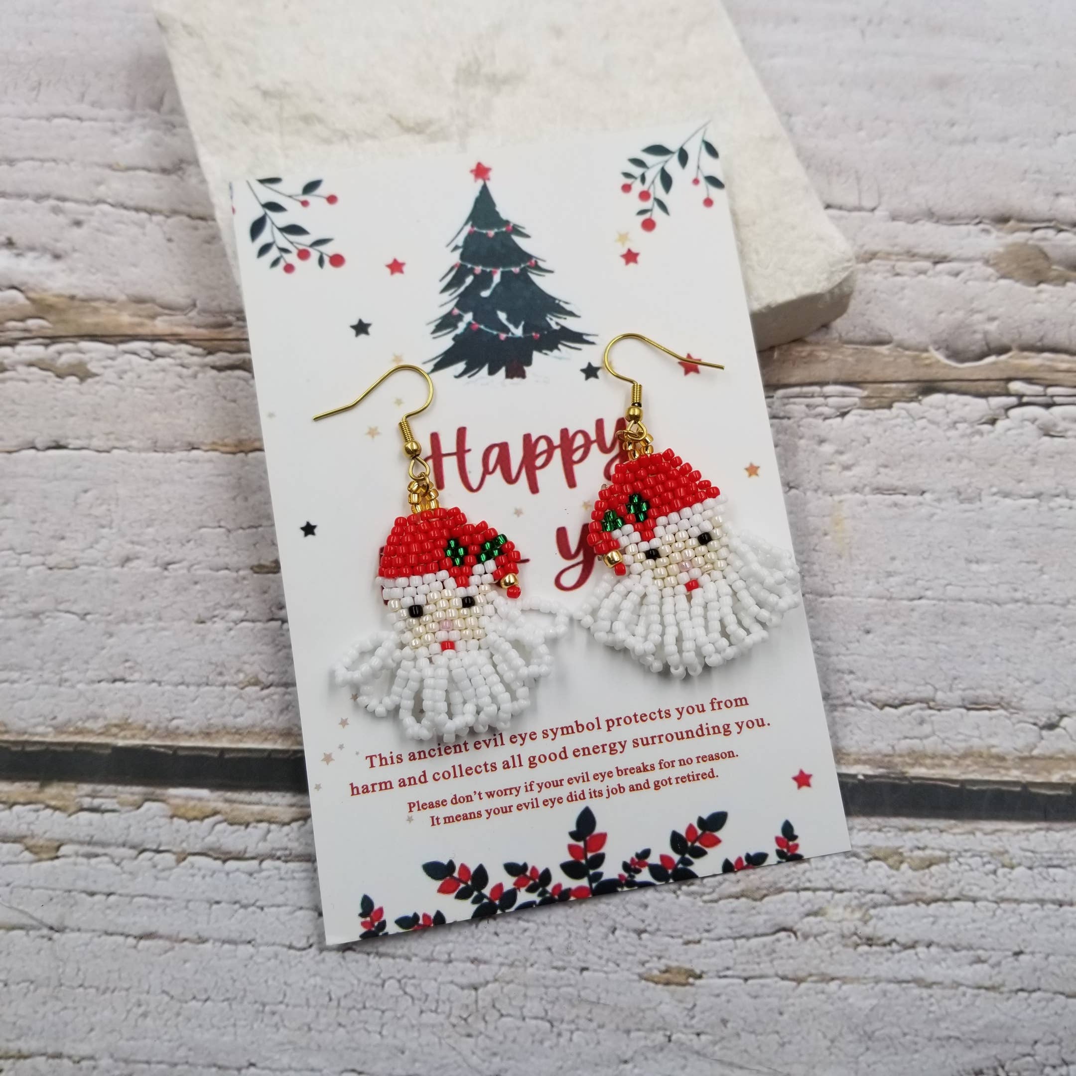 Treasure Wholesale Earrings Christmas Seed Bead Earrings with New Year Card