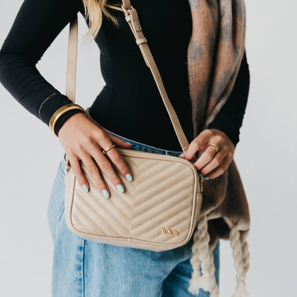 Pretty Simple Coco Quilted Camera Crossbody Bag: Taupe