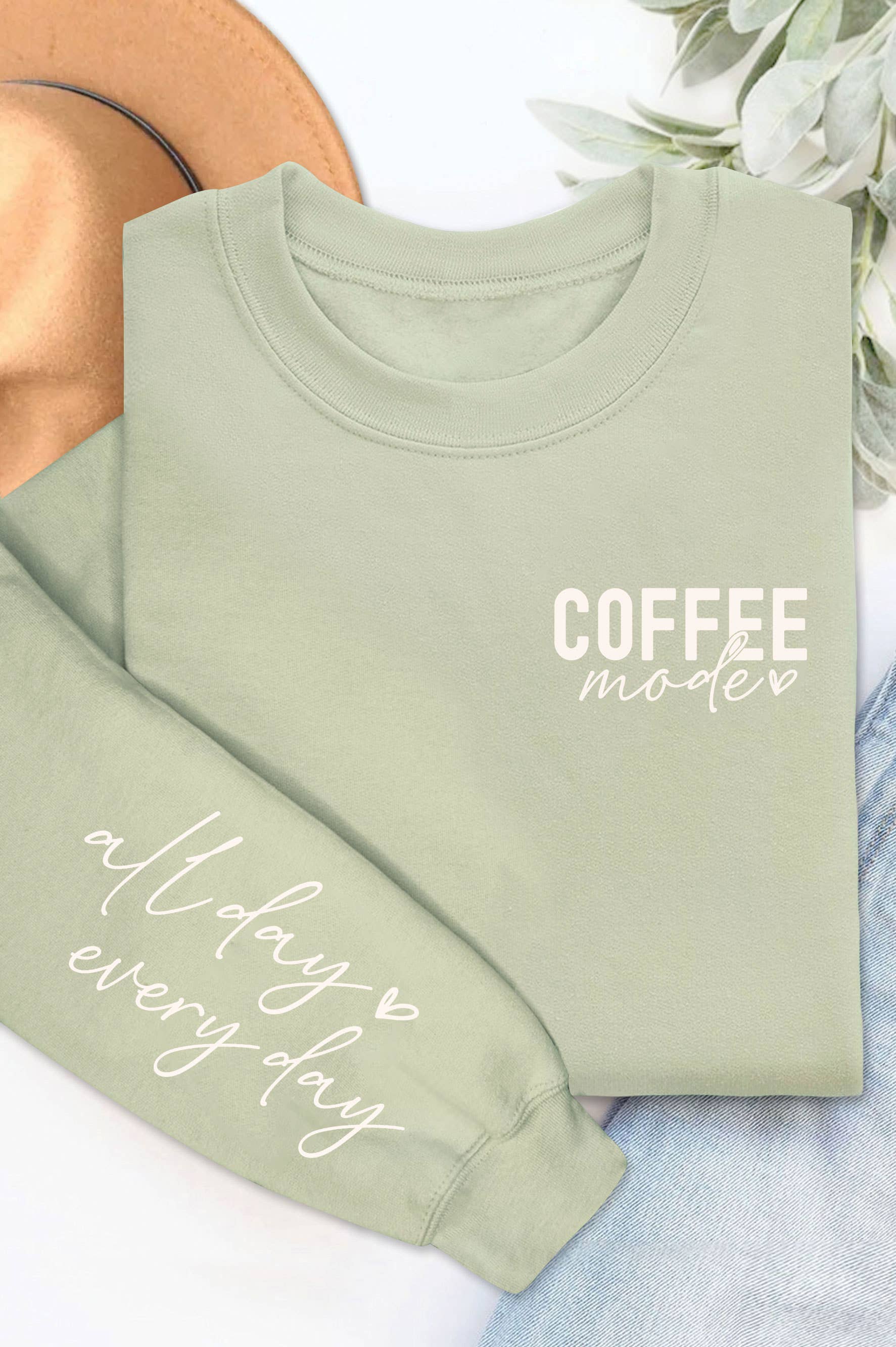 Rustee Clothing Sweatshirt Coffee Mode Puff Crewneck