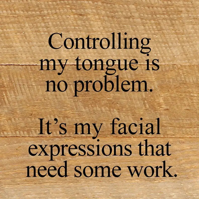 MJJ #8 (Melissa) Wood Box SIgn Controlling My Tongue Is No Problem. It's My Facial Expressions That Need Some Work Reclaimed Wood Sign