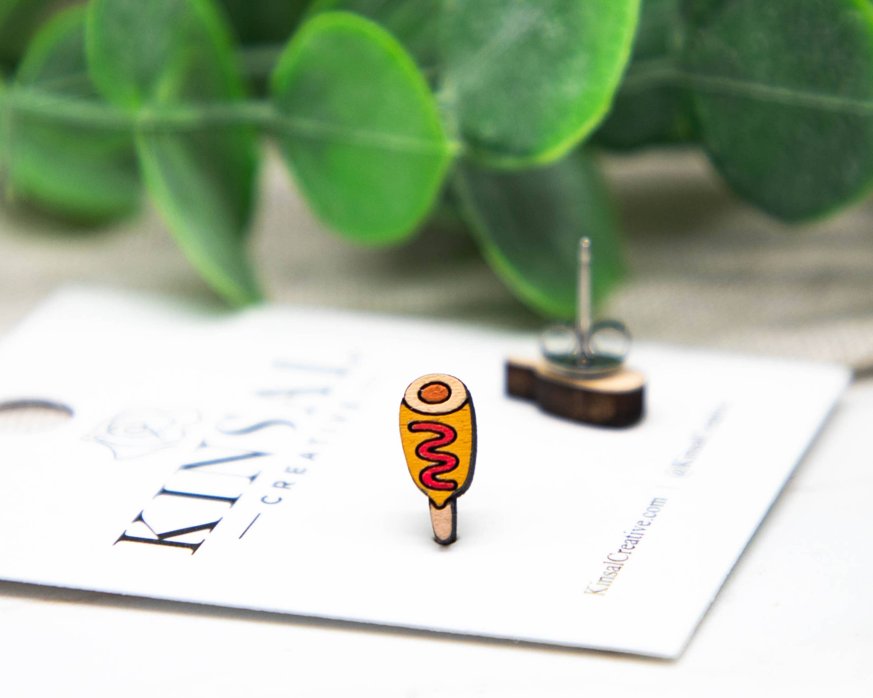 Corn Dog Wood Stud Earrings