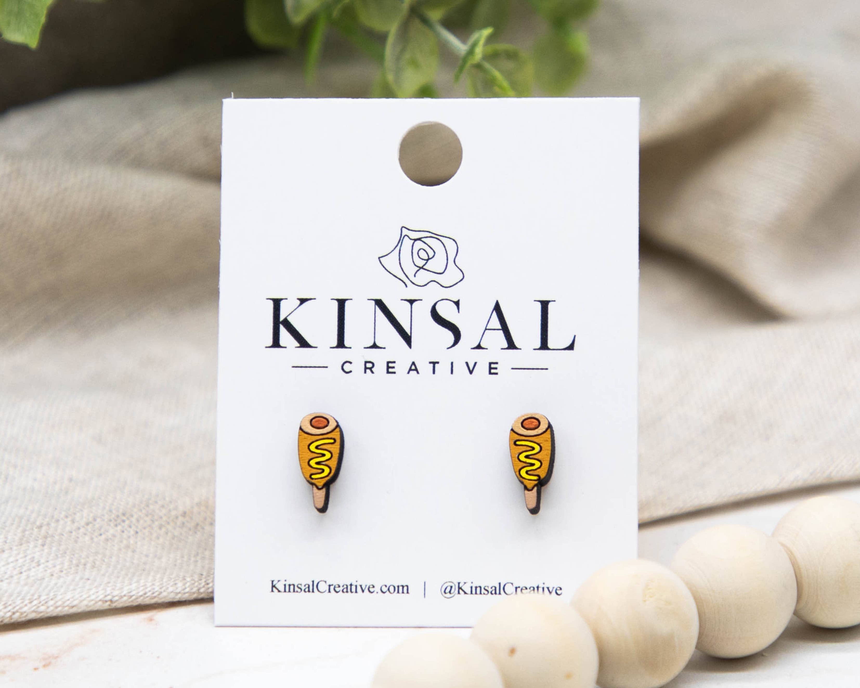 Kinsal Creative Earrings Corn Dog Wood Stud Earrings