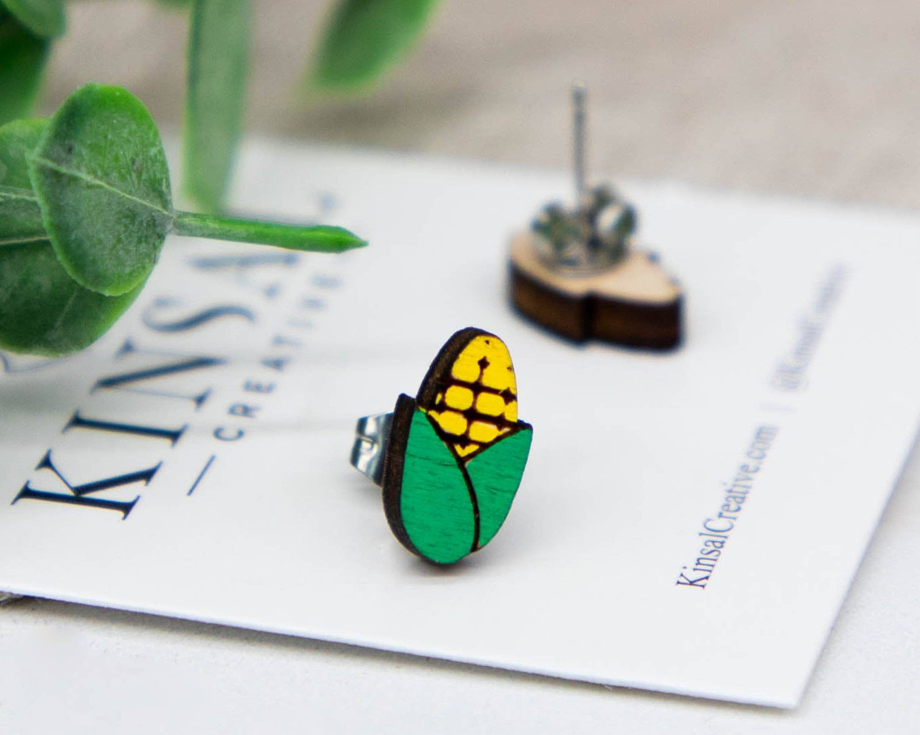 Corn on Cob Wood Stud Earrings