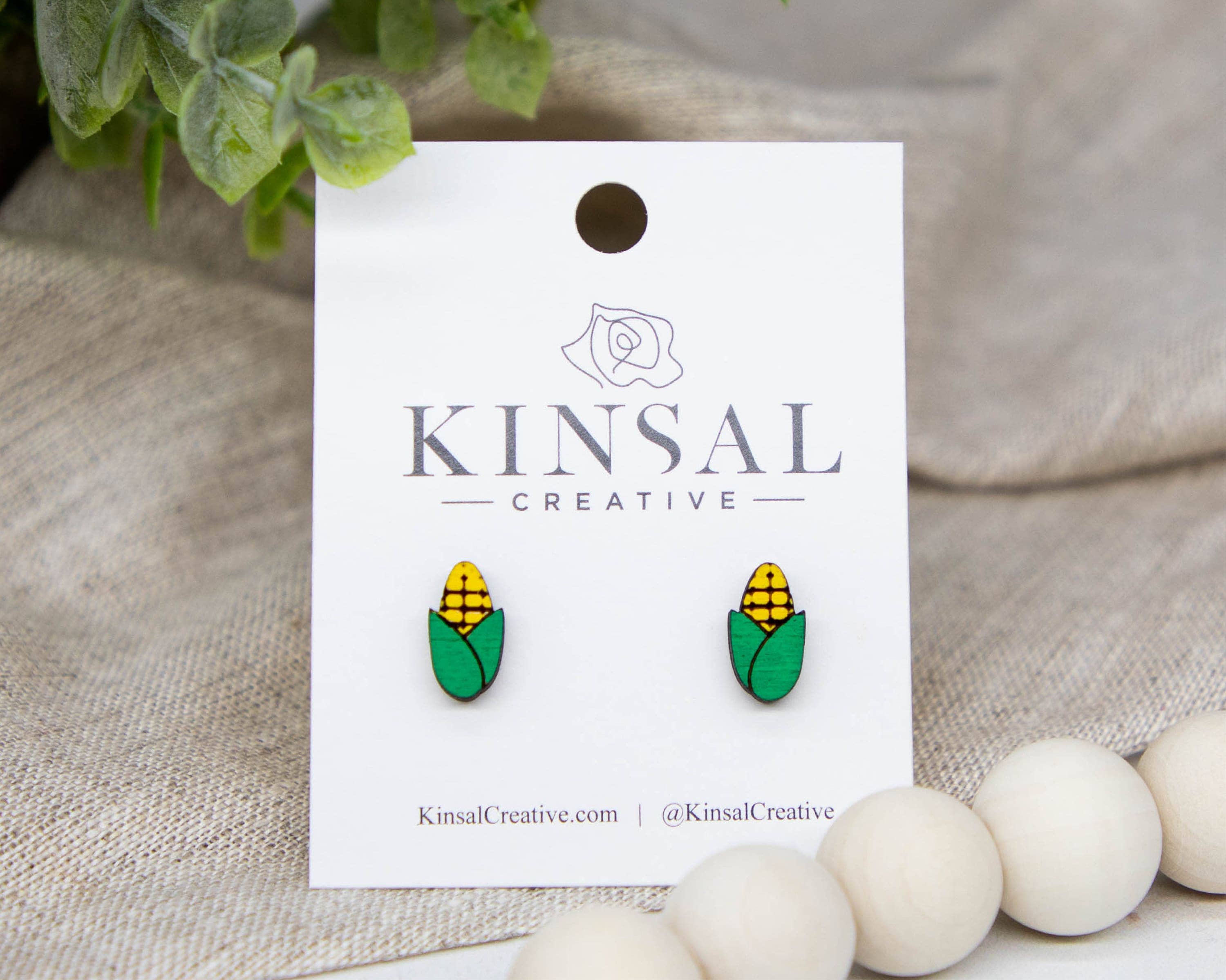 Kinsal Creative Corn on Cob Wood Stud Earrings