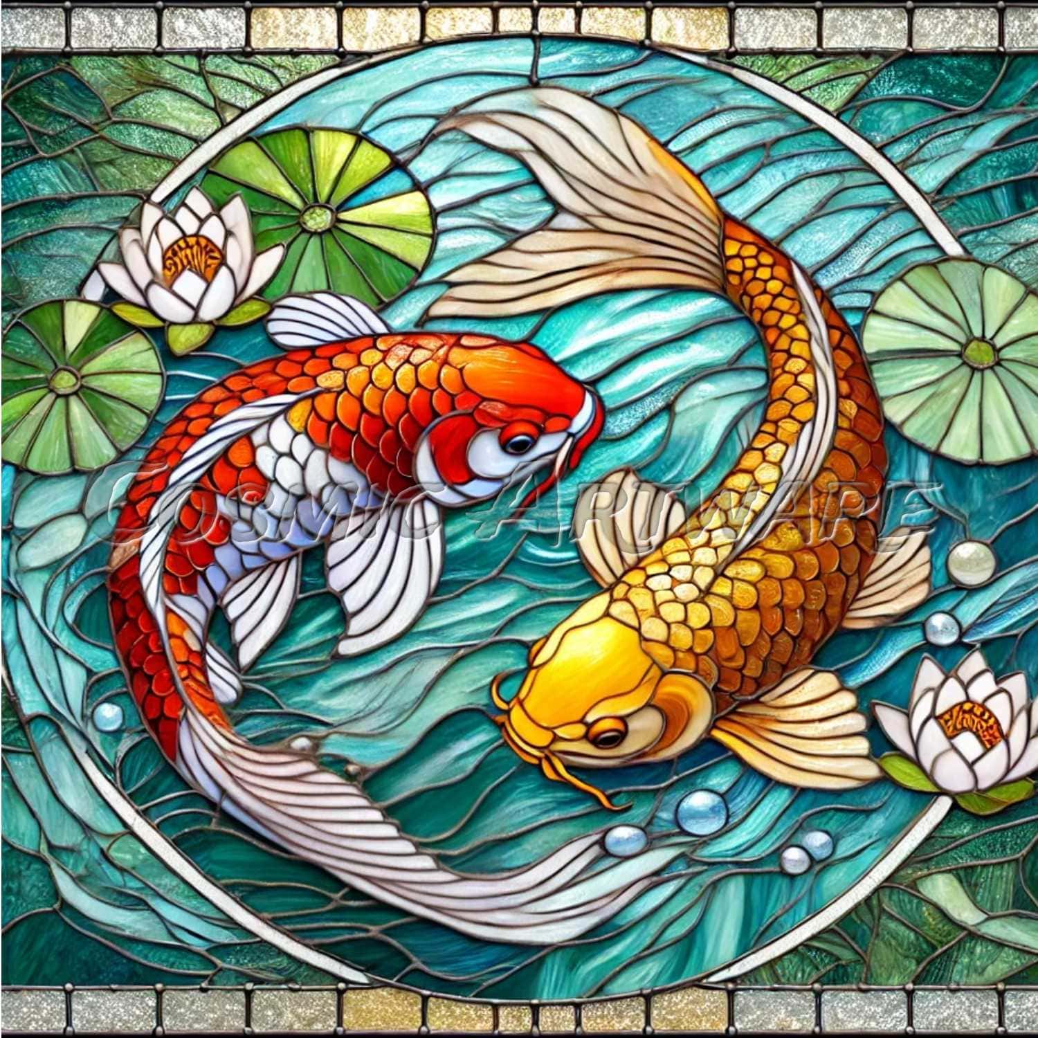 KG #63 (Kris - Cosmic Artware) Sun Catcher Coy Koi Stained Glass Window Cling