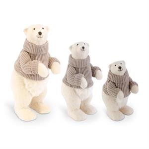 Cream Fur Polar Bears in Taupe Sweaters