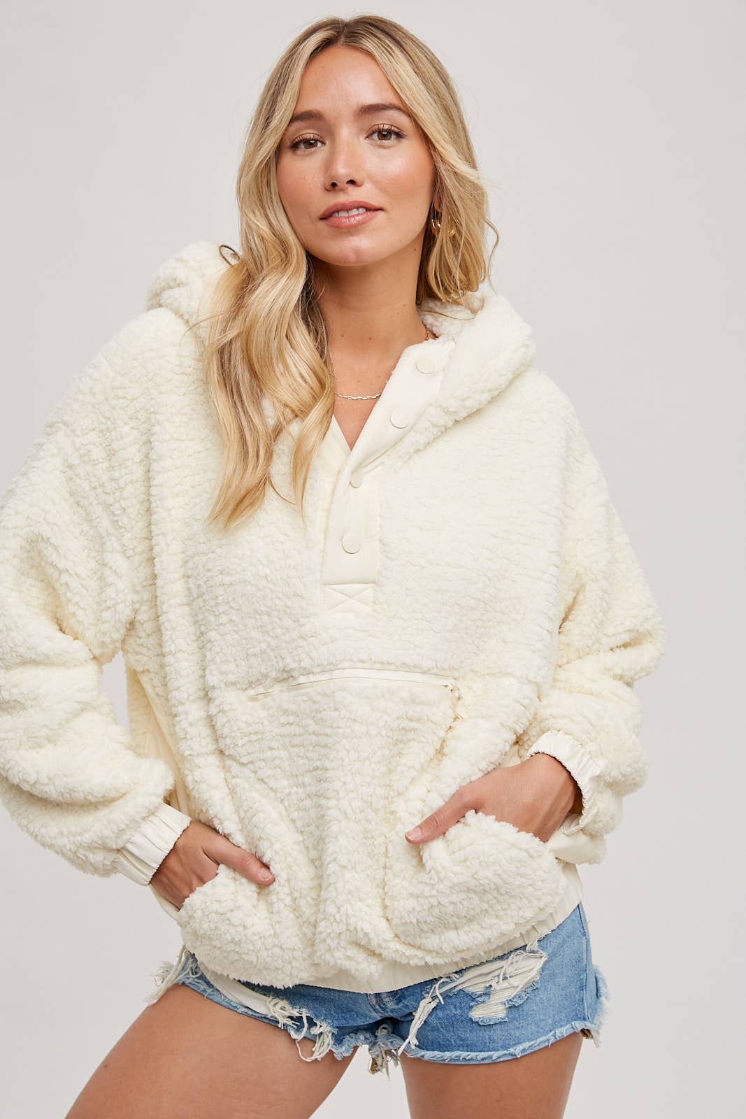 Cream Sherpa Pullover Hoodie