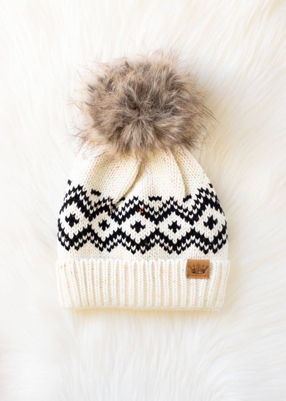 Panache Apparel Co. Beanie Cream & Speckled Pattern Pom Hat