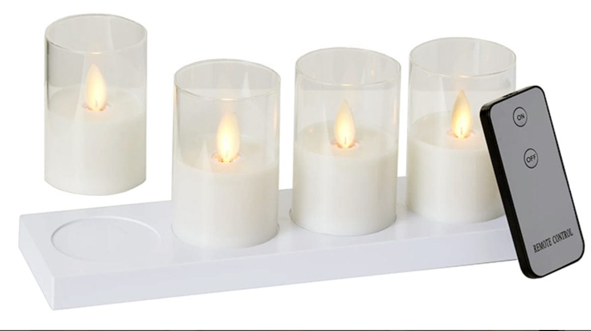 Cream Votive Candles w/Charger – Set/4