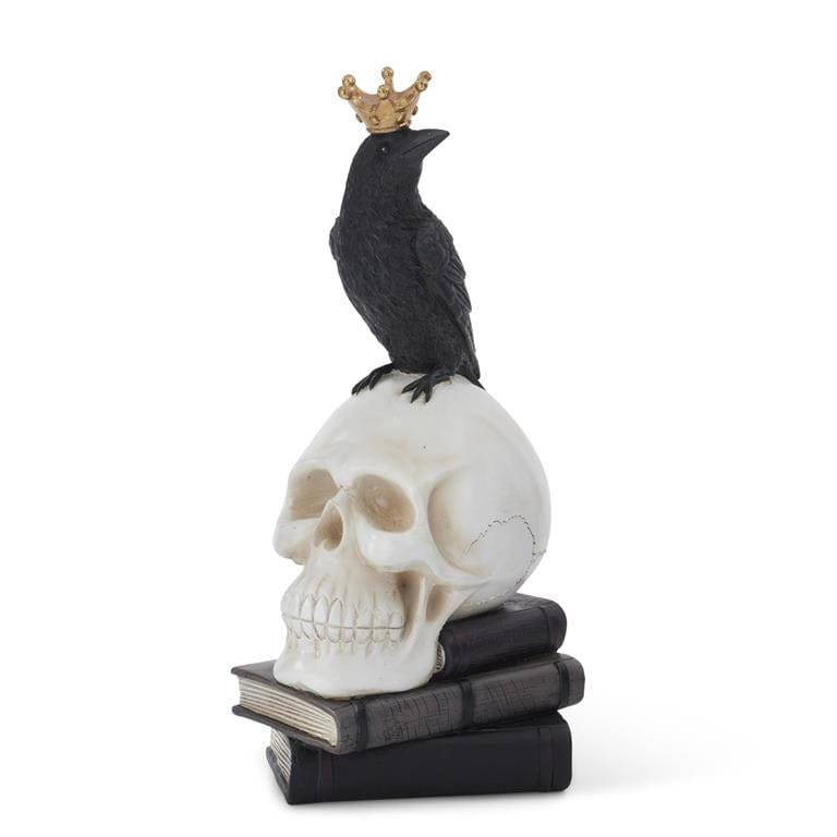 K&K Seasonal Decor Crowned Crow on Skull w/Books