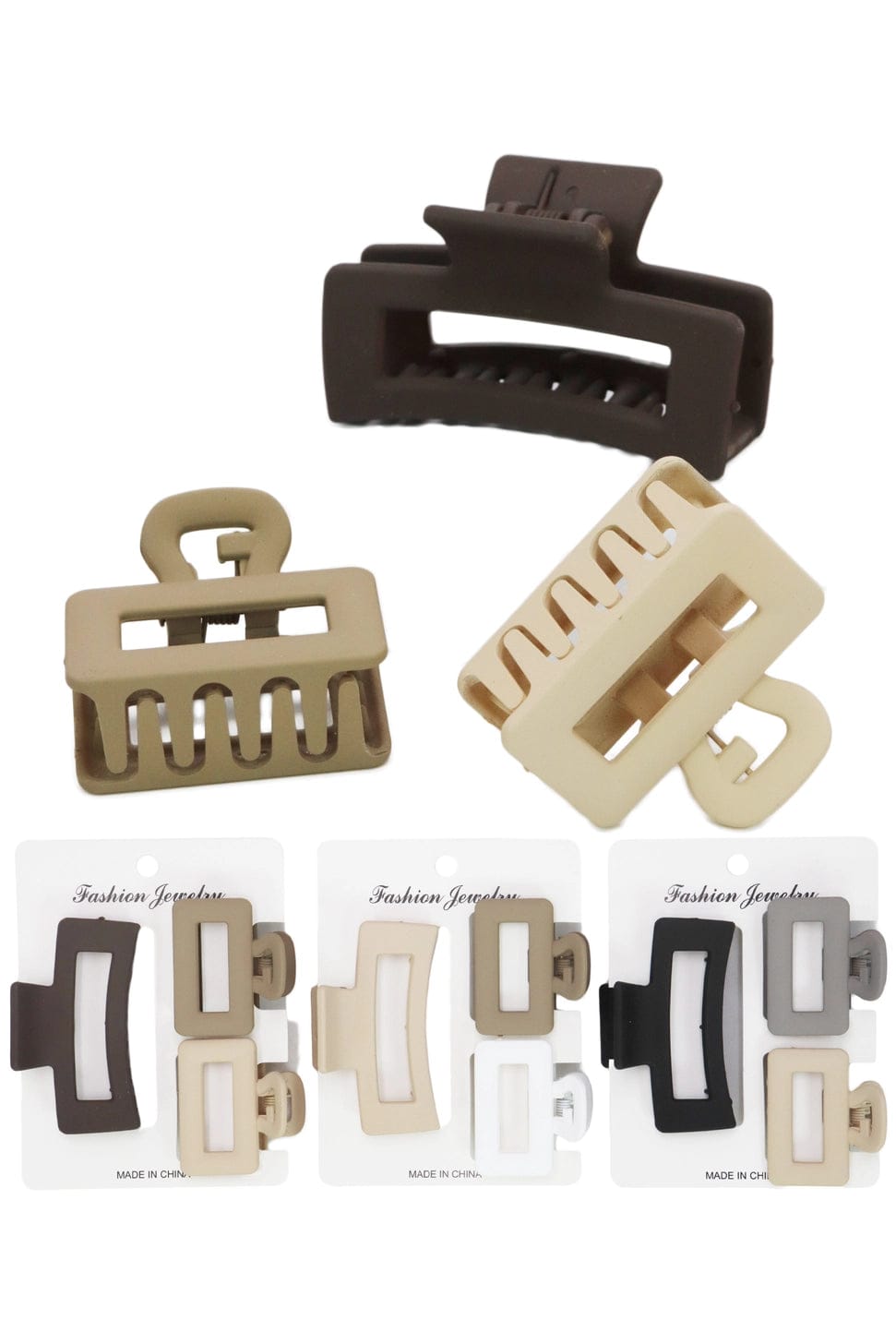 MJJ #8 (Melissa) Hair Claw Cubic Matte Earth Tone Hair Claw - 3 Pack