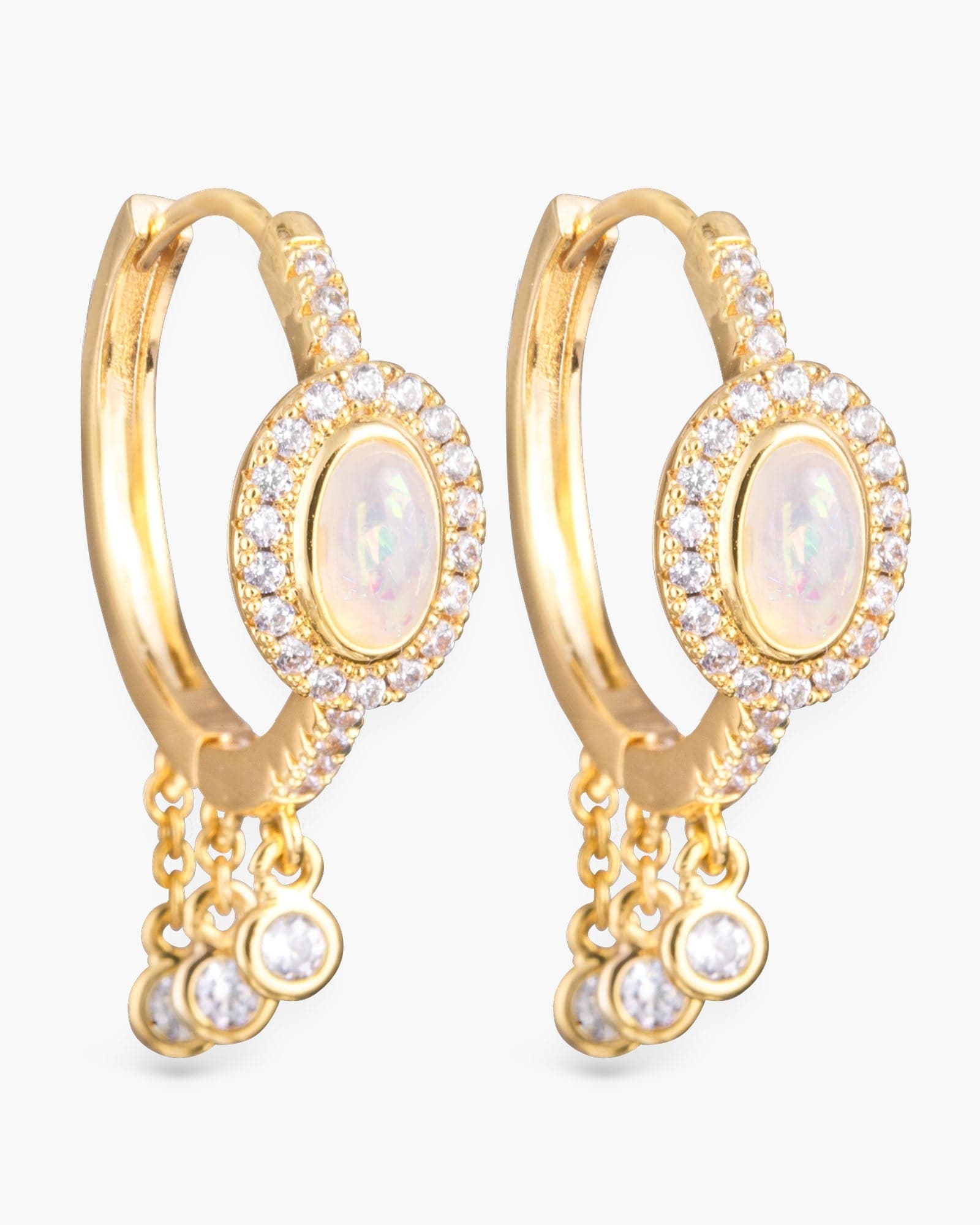 Amanda Blu Jewelry CZ and Oval Opal Huggie with CZ Droplets - Gold