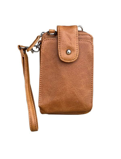 3140 phone pouch with credit card slots adjustable strap: Light brown