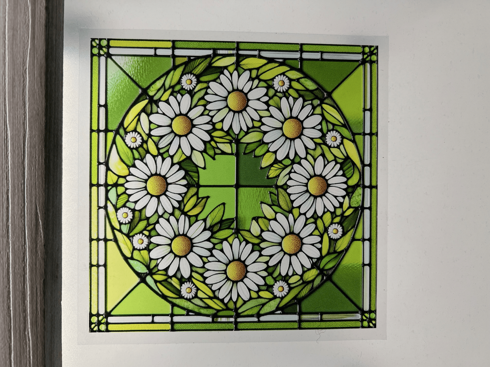 KG #63 (Kris - Cosmic Artware) Sun Catcher Daisy Wreath Stained Glass Vinyl Window Cling