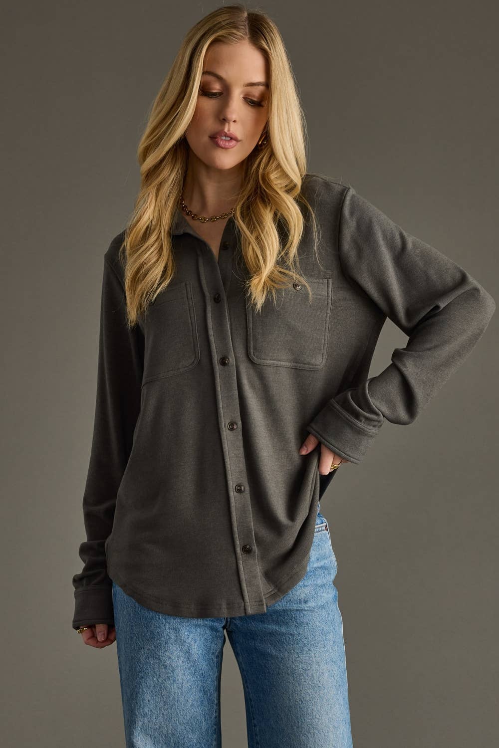Dark Gray Super Soft Button Up