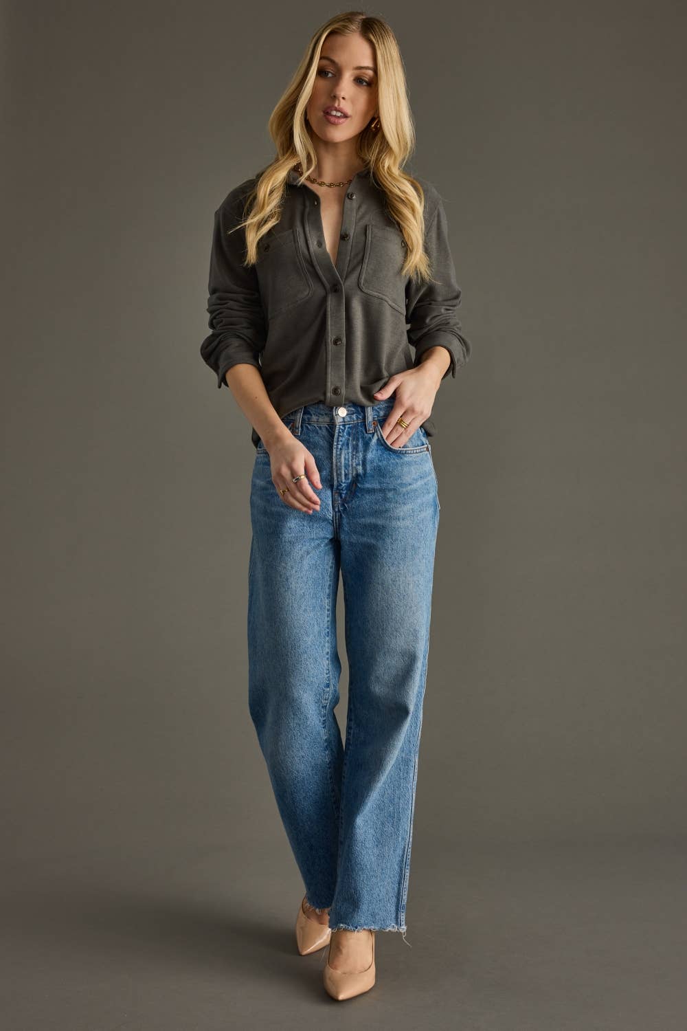 Dark Gray Super Soft Button Up