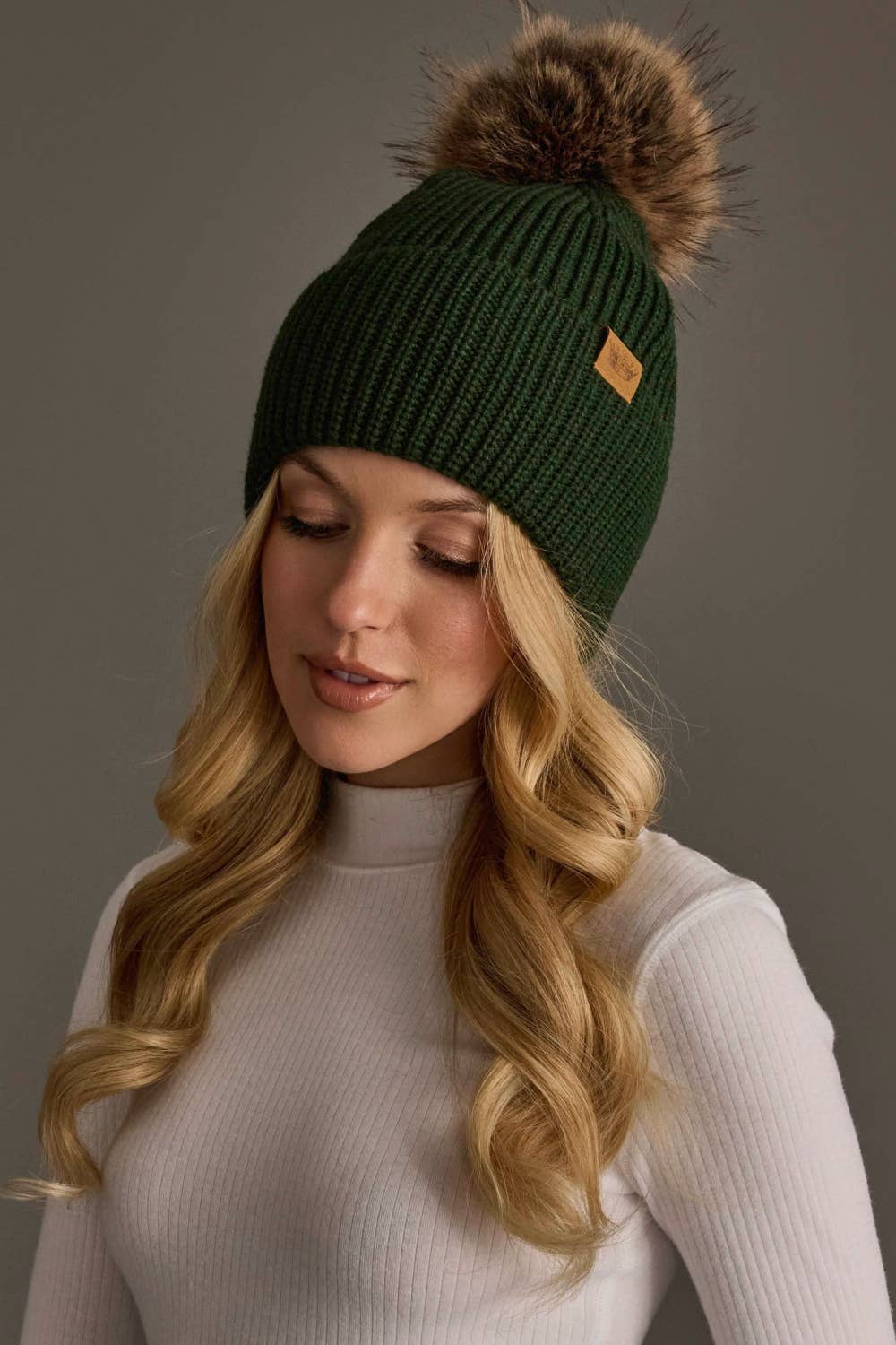 Dark Green Knit Pom Hat