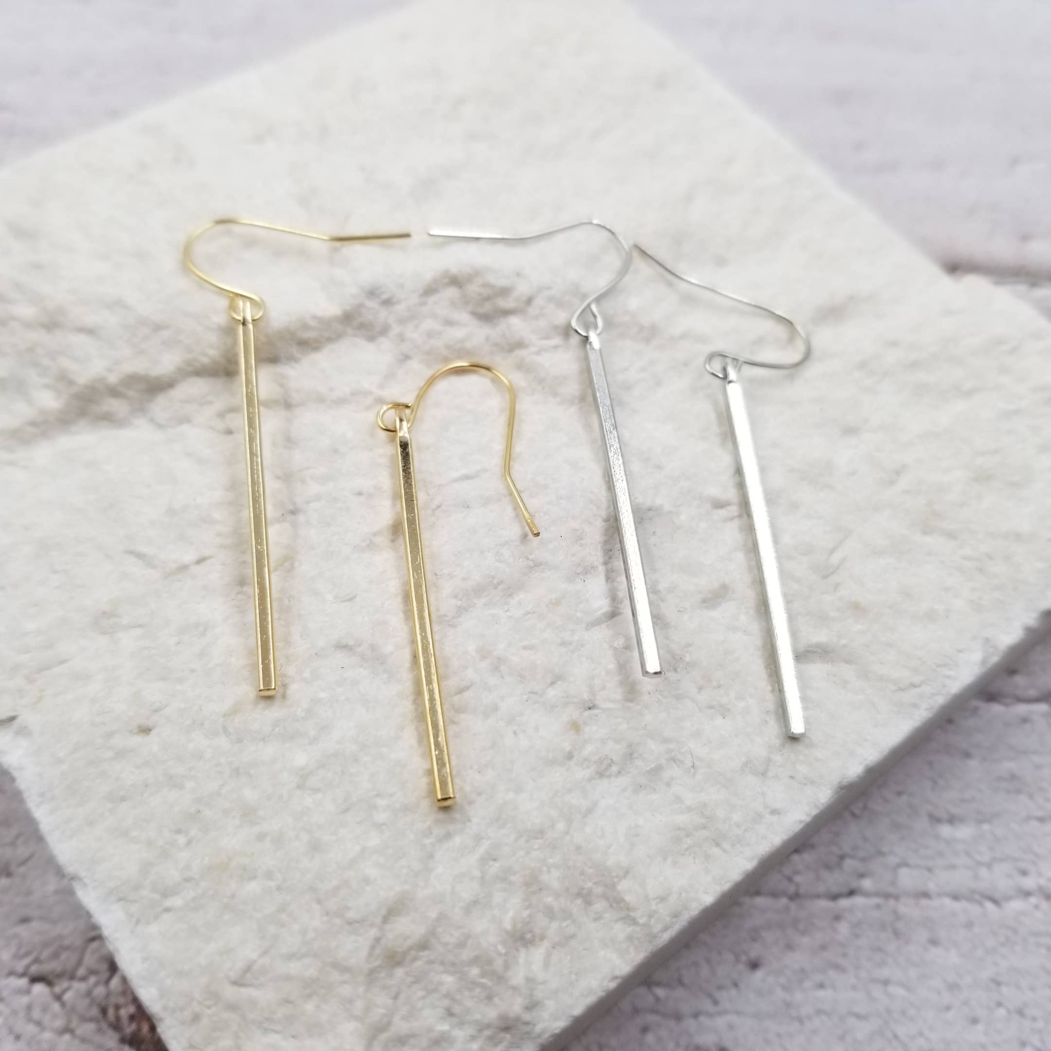 Gold Metal Stick Earrings