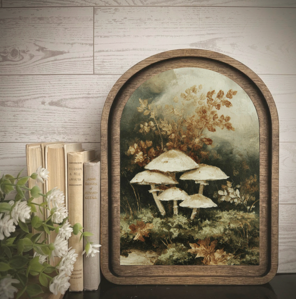 Arch Frame Art Autumn Mushroom Forest | Fall Wood & Canvas: Mini