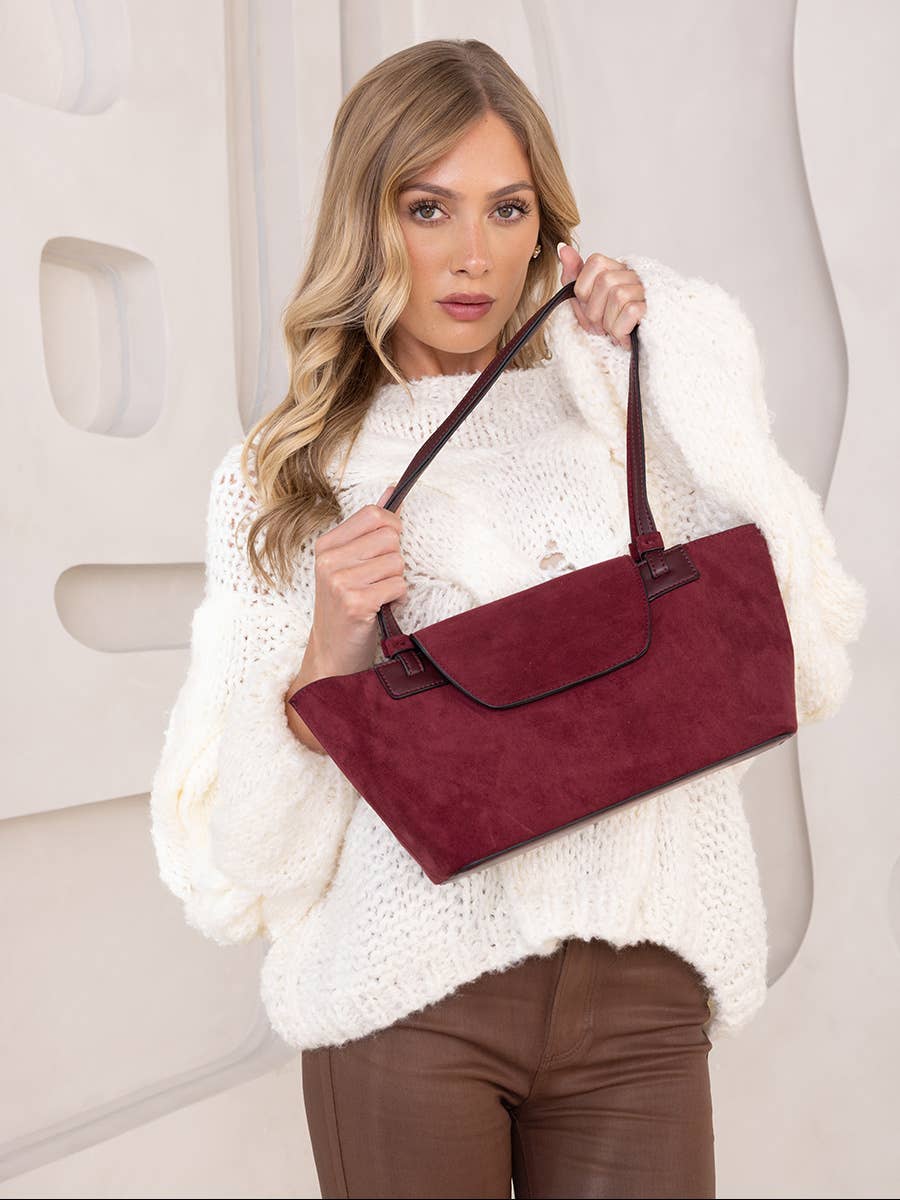 Reese Faux Suede Shoulder Bag w/ Inner Bag