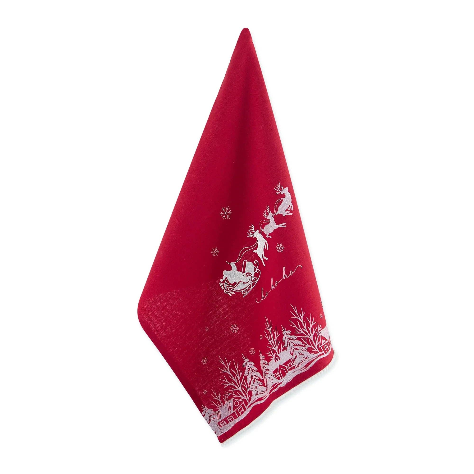 Santa's Sleigh Embellished Dishtowel