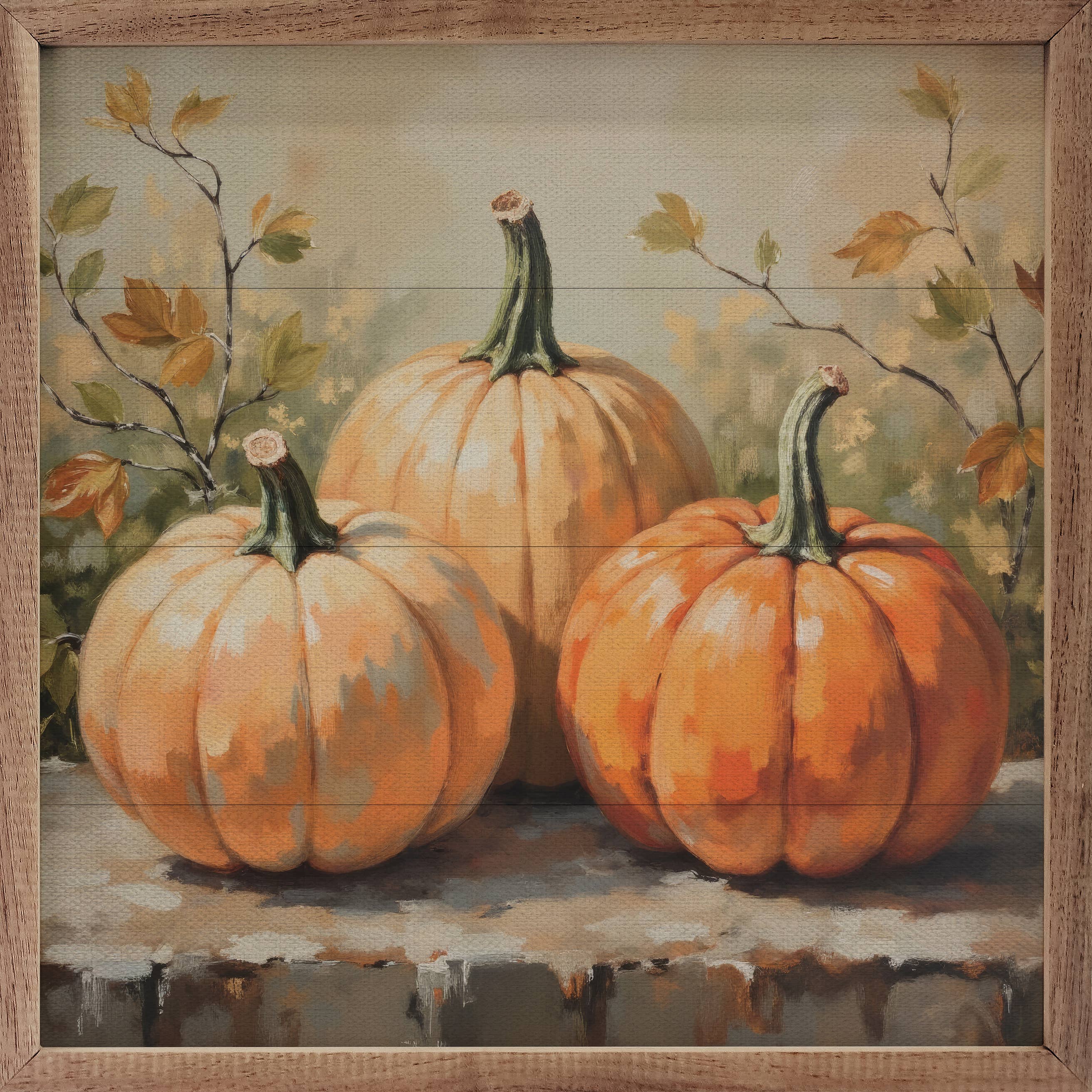 Pumpkin Trio On Bench Print