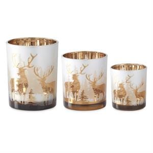 MJJ #8 Seasonal Decor Deer Silhouette Frosted Glass w/Rose Gold Interior Container