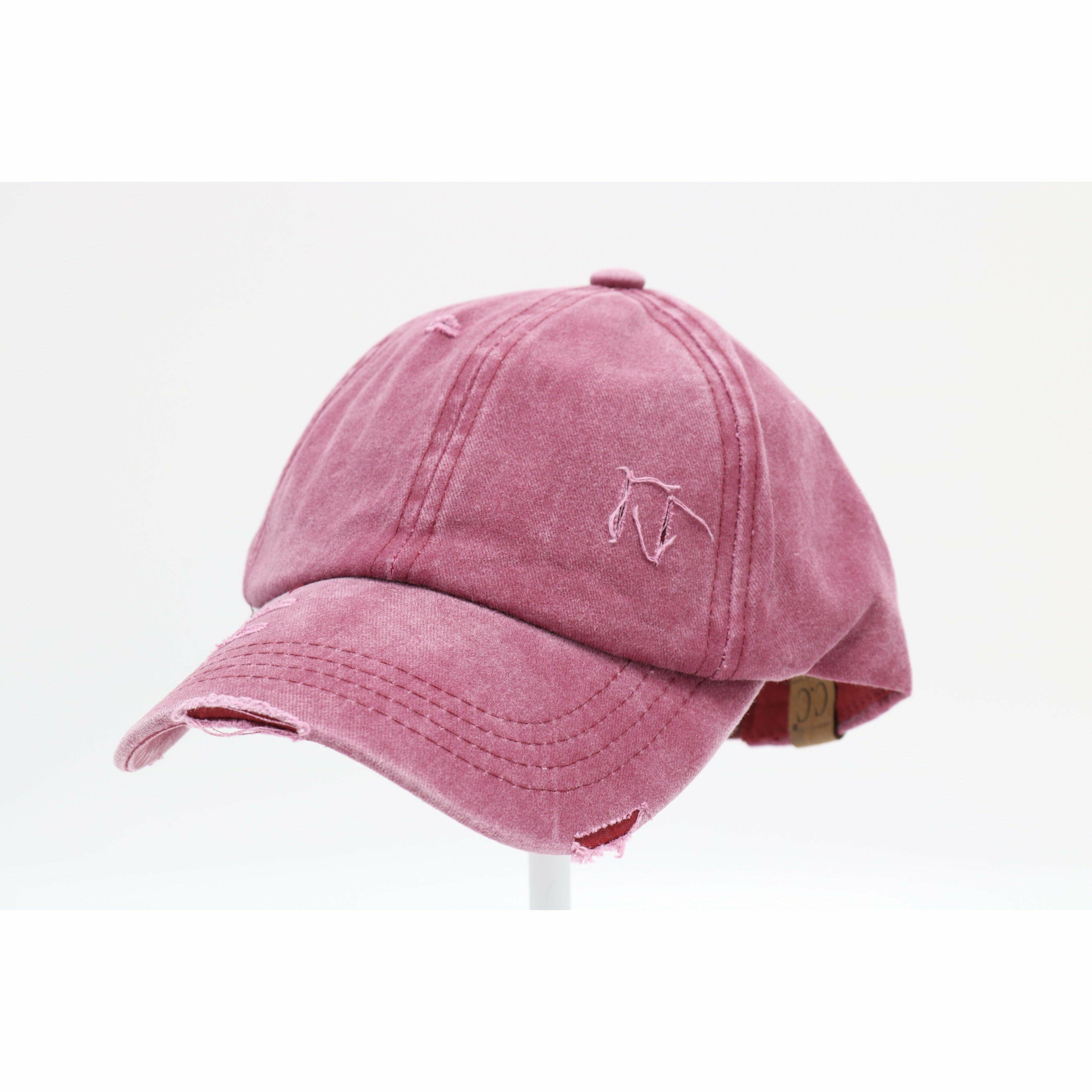 Berry Distressed Ladder High Ponytail CC Baseball Hat