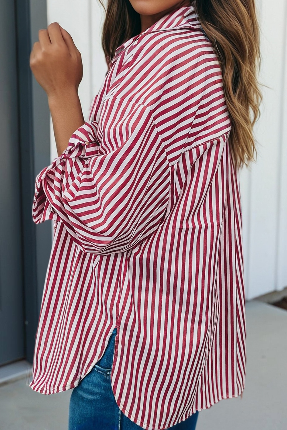 Ruby Striped Patched Side Slit Loose Shirt