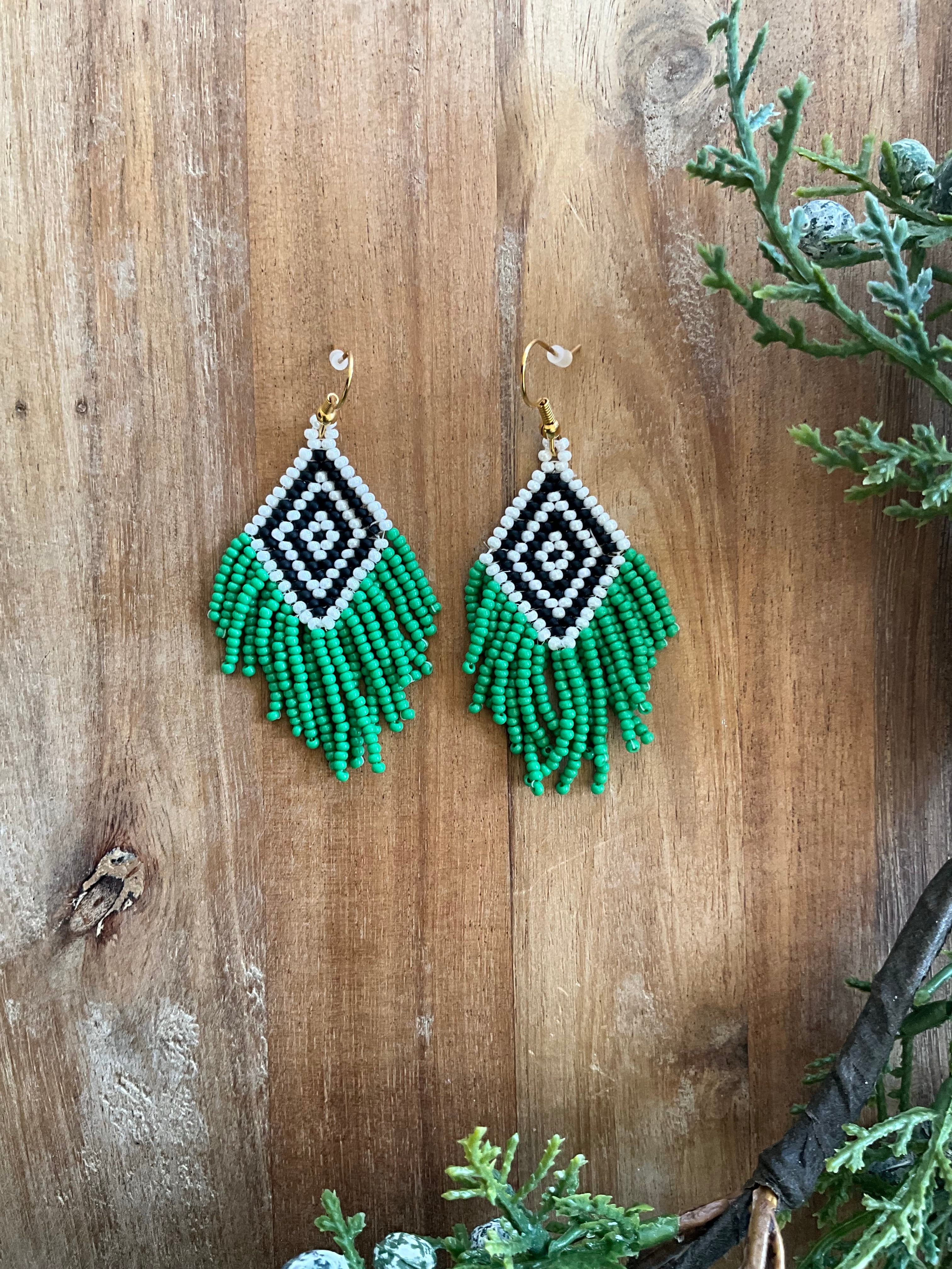 ALH #10 (Amber) Seed bead earrings Diamond Fringe Earrings