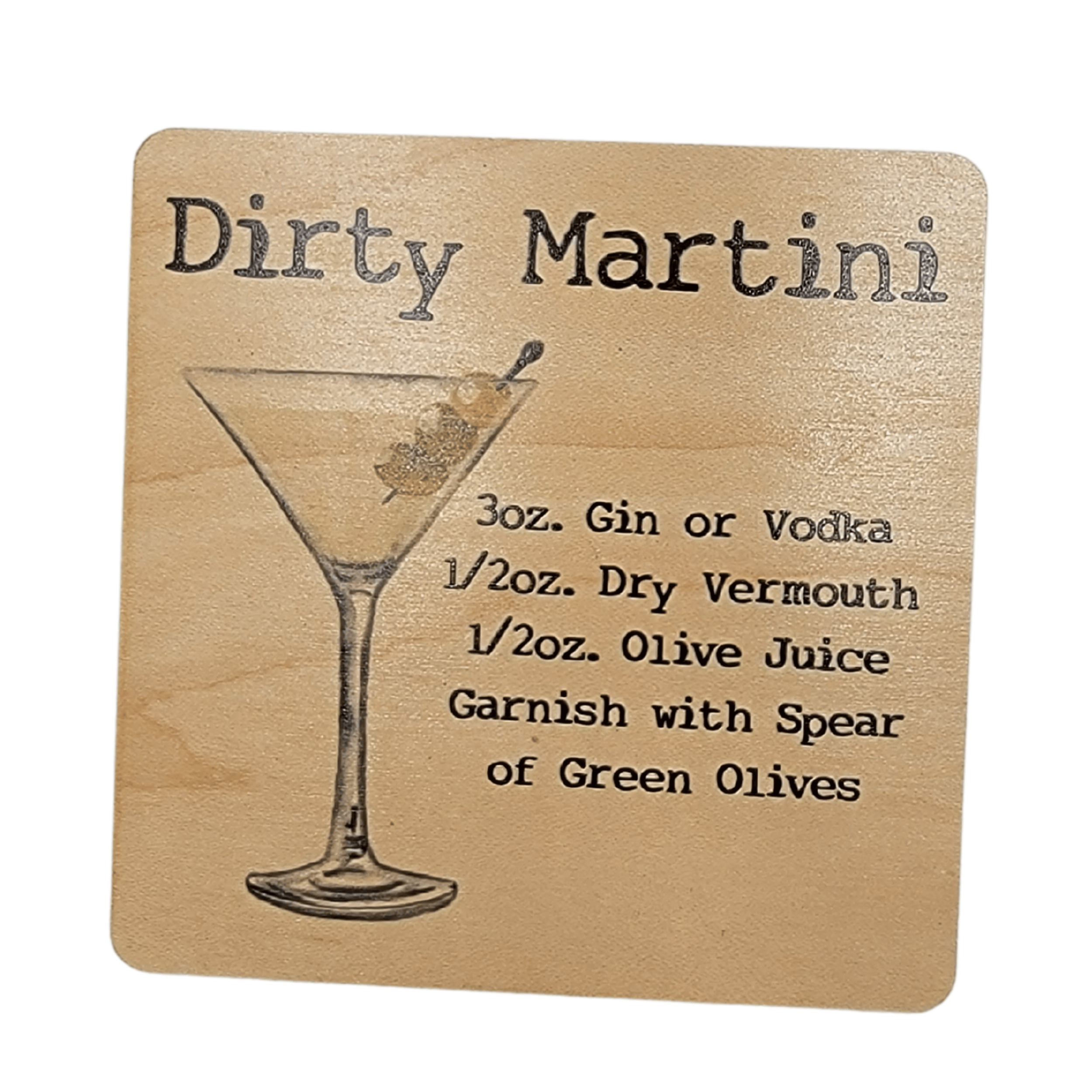 Driftless Studios Coaster Dirty Martini Cocktail Wooden Bar Coaster