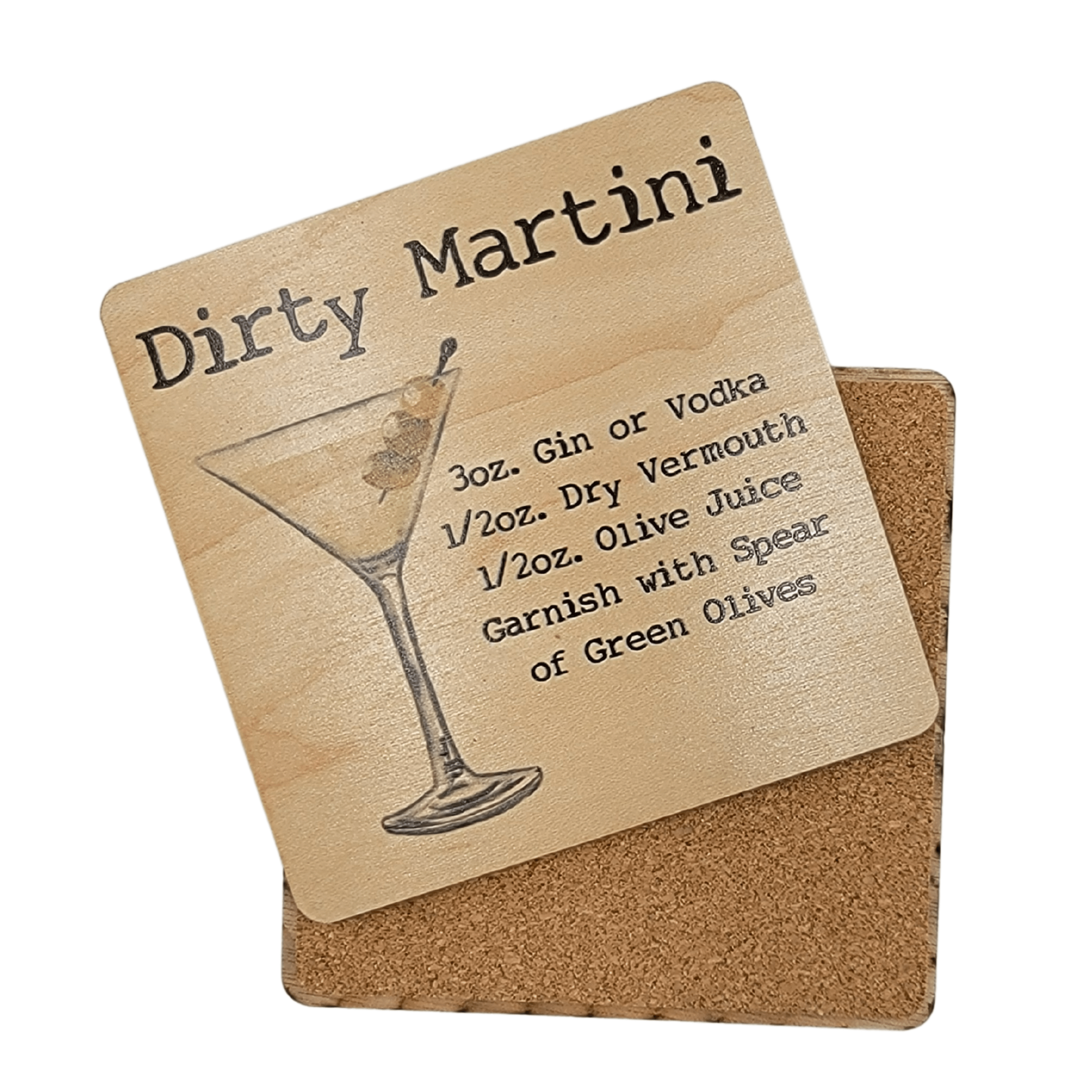 Driftless Studios Coaster Dirty Martini Cocktail Wooden Bar Coaster