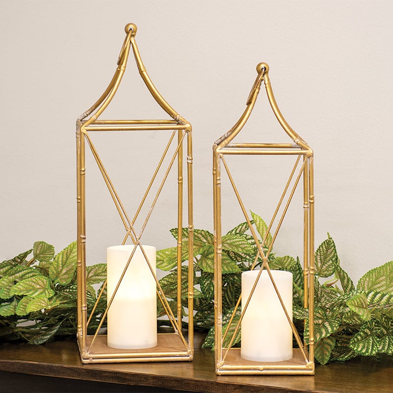 Distressed Golden Metal Open Air Lanterns