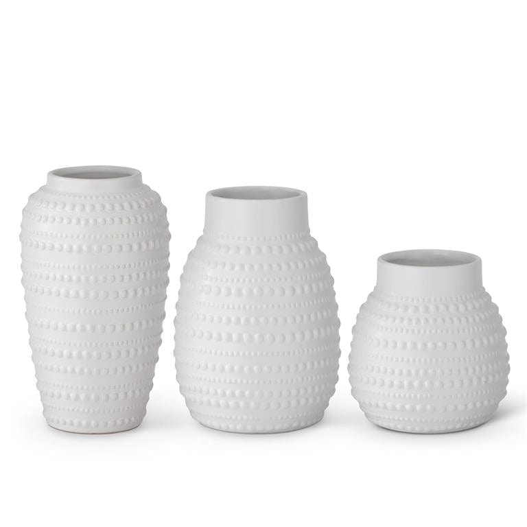 Dot Embossed White Ceramic Vases