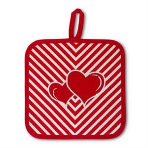 K&K Seasonal Decor Double Heart Red & White Chevron Hot Pad