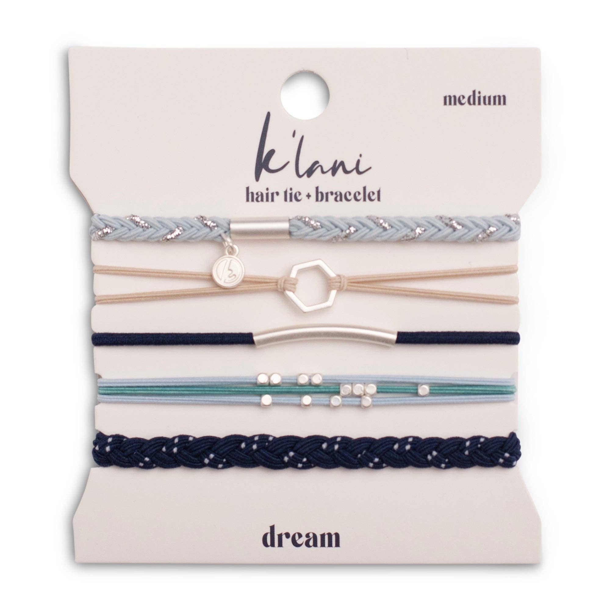 K'lani hair tie bracelets "Dream" Shades of Blue with Silver Accents Hair Tie Bracelets: Medium