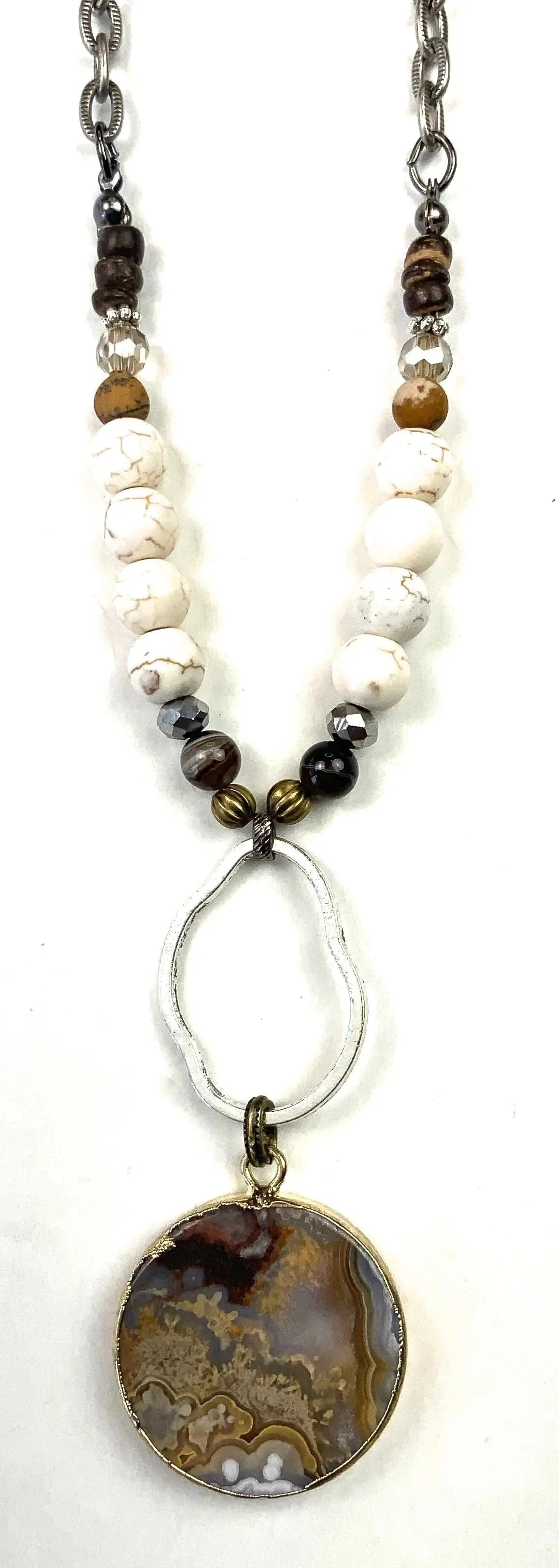 Driftwood Long Chain & Beaded Drop Pendant Necklace