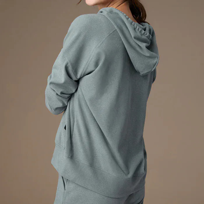 CoCo Carmen top Dusty Blue Weekend Brushed Long Sleeve Full Zip Hoodie